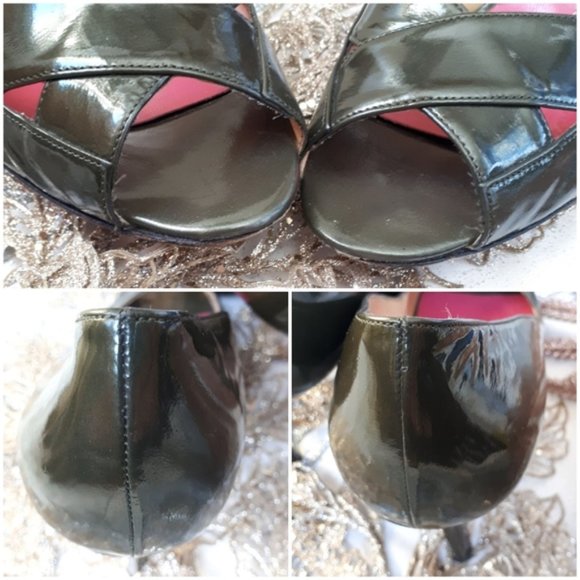 Kate Spade Gwennie Heel Open Toe Green Patent Pump - Picture 2 of 5